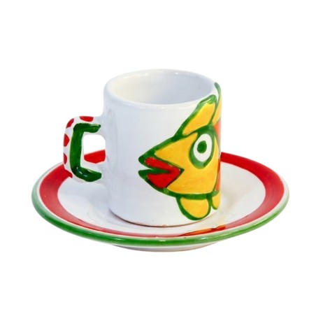 Tazzina caffè cilindrica Piattino Panarea Ceramiche siciliane De Simone Tazzina caffè cilindrica Piattino Panarea Ceramiche siciliane De Simone